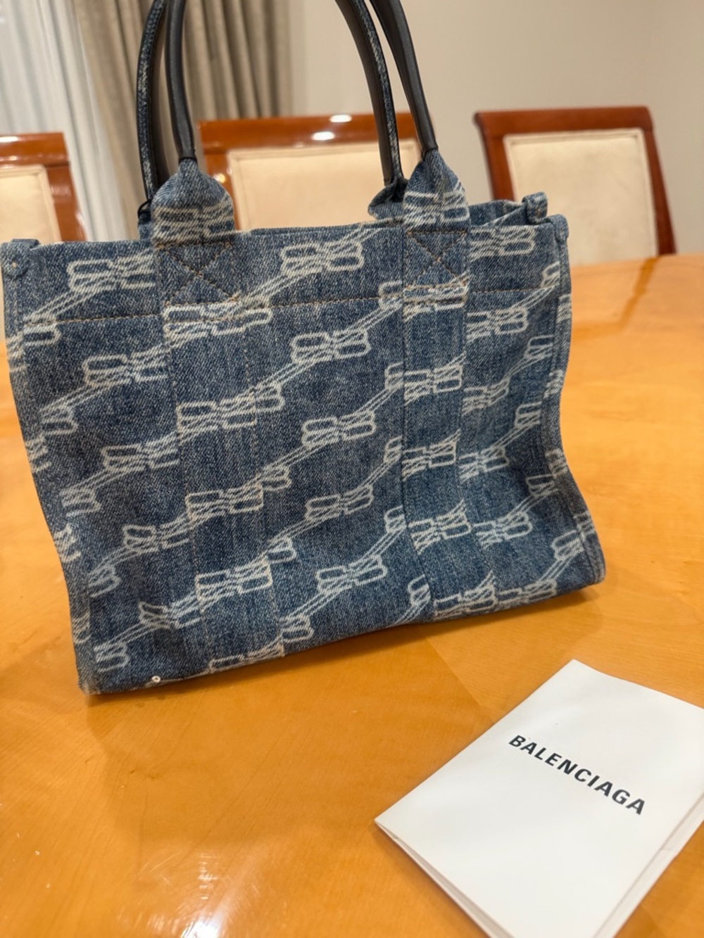 Balenciaga Denim Jacquard Mini Tote in Blue and White